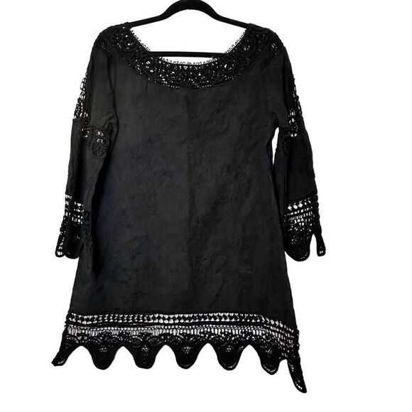 La Blanca Other - La Blanca Embroidered Lace Scalloped Hem Black Tunic Cover Up Small